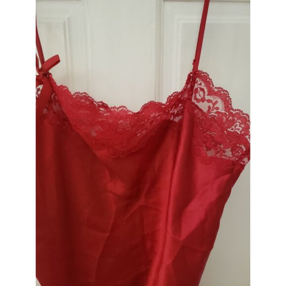 Victorias Secret Angel Red Lace Satin Nightgown Slip Dress Bow Adjustable Straps - Picture 16 of 16